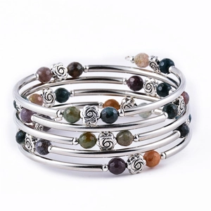 Detailed layered wrap bracelet with turquoise stones and rose engraved metal spacers