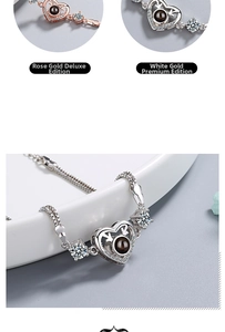 Detail of heart projection bracelet in rose gold and silver with zircon stones