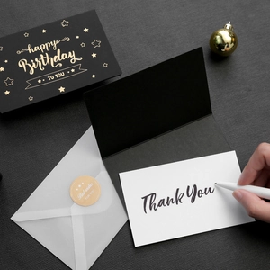 Elegant gold foil Happy Birthday card set with vellum envelope and gold seal sticker