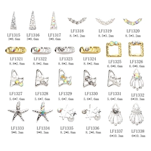 Assorted gold and silver alloy nail charms with pearls and rhinestones in 24 styles