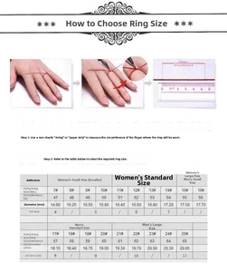 Detailed size guide chart showing circumference and diameter for stainless steel rings