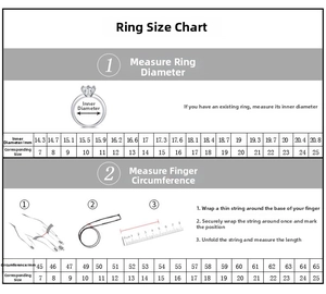 Comprehensive size chart for rings with diameter and circumference measurement guide