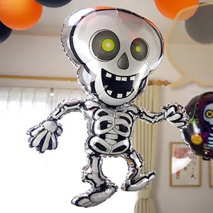Skeleton skull foil balloon measuring 81x47cm for spooky Halloween party decorations