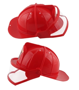 Detailed view of a red toy fire helmet with transparent visor for kids beach games