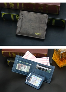 Detail view of MenBense vintage bifold wallet showing multi-card slots and pull-out card holder