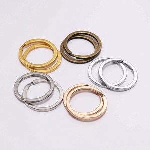 DIY metal key rings in gold bronze silver and rose gold finishes on white background