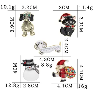 Detailed dimensions and weights of Christmas enamel brooches with festive animal designs