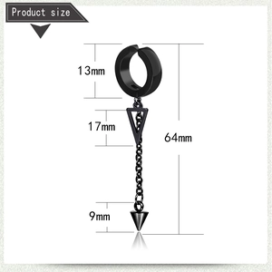 Black punk style stainless steel dangle earring with triangle and cone pendants