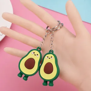 Cute avocado soft rubber keychain set for bags with secure silver metal rings
