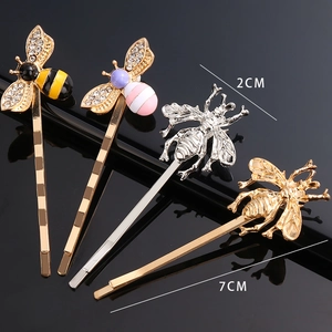 Set of 4 bee hair clips with colorful rhinestones and gold silver metal textures