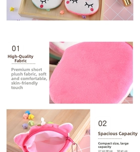 Detail of soft plush unicorn coin purse featuring smooth zipper and pink lining fabric