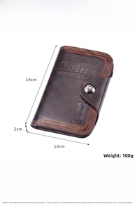 Detailed size chart for MenBense men's wallet with 14cm x 10cm x 2cm dimensions