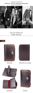 Deep brown men's tri-fold leather wallet showing internal card slots and photo window
