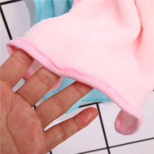 Pink and blue coral velvet kitchen hand towels with soft texture and hanging loops