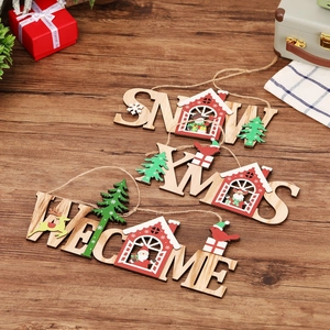 Christmas Wooden Hanging Sign Door Decoration Welcome XMAS SNOW Letters Festive Santa Reindeer Snowman Ornaments Shop