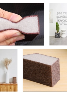 Detail of emery sponge for kitchen cleaning showing abrasive surface and foam texture