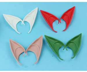 Set of four colorful pointed elf ears in white red skin tone and green for cosplay party