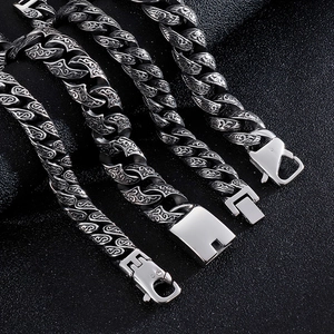 Edelstahl-Gliederkette für Herren im Punk-Stil mit Mustern in Vintage-Silber-Optik