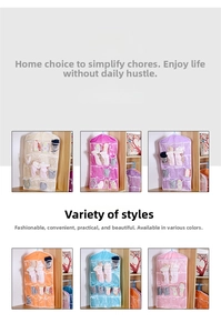 Detail view of transparent 16-pocket hanging organizer showing multi-color fabric choices