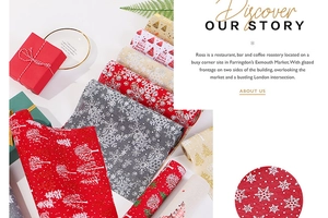 Close-up of Christmas table runner rolls with snowflake patterns and festive slogans