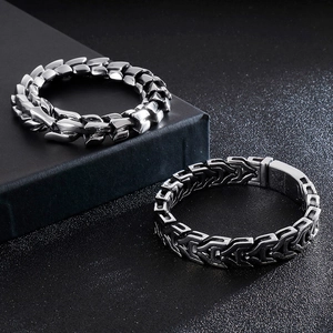 Punk style stainless steel keel chain bracelets for men shown on professional display