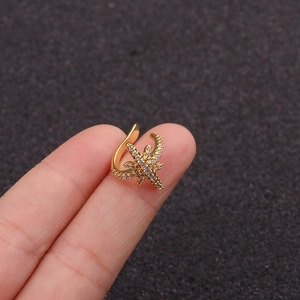 Golden cross star ear cuff with zircon inlay for women without ear piercings