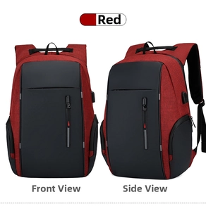 Dettaglio zaino porta pc rosso aziendale con pannello impermeabile e porta di ricarica USB