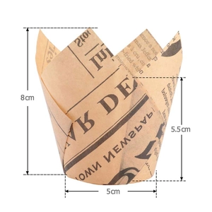 Tulpen-Muffinförmchen mit Vintage-Zeitungsdruck aus fettbeständigem Backpapier für Kuchen