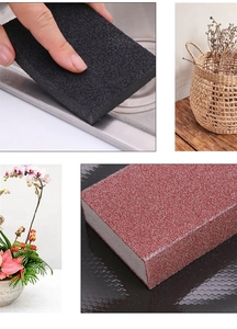Macro detail of abrasive emery sponge layers for efficient kitchen rust and stain removal