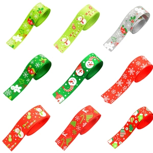 Set of 9 Christmas grosgrain ribbons with snowmen and snowflakes for gift wrapping