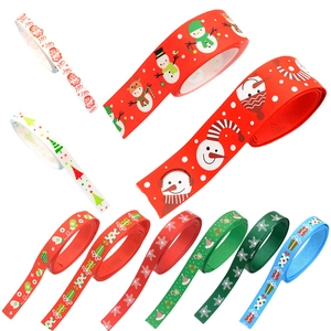 Assorted Christmas grosgrain ribbon set with Santa and snowman patterns for gift wrapping