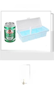 Detail view of the 4-compartment seasoning box with spoons and a dustproof lid