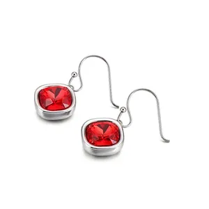 Geometric Square Cut Zircon Drop Earrings 316L Stainless Steel Faceted Colorful Crystal Dangle Earrings For Women