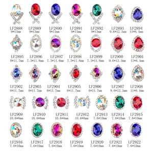 Mix of colorful alloy rhinestone nail jewelry charms in teardrop and oval shapes