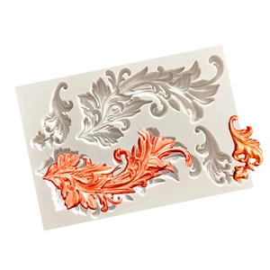Détails du moule en silicone blanc pour décors de gâteaux roses et pivoines baroques