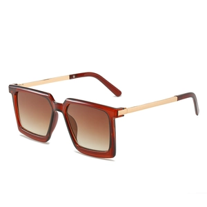 Modern square frame sunglasses with brown gradient lenses and gold metal temples