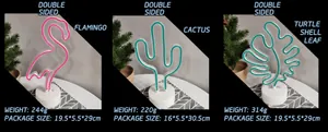 Detailed size and weight specs for LED flamingo, cactus, and leaf neon lamps