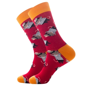 Vibrant red and orange crew socks featuring a cute cartoon mouse pattern for men and women