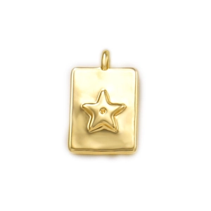 Golden rectangular metal pendant featuring a 3D star design for DIY jewelry crafting