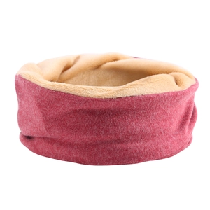 Detail view of red winter neck warmer with soft khaki fleece lining for warmth