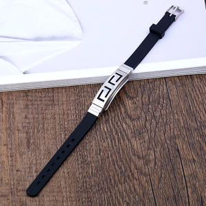 Titanium steel silicone bracelet with geometric pattern and adjustable pin buckle
