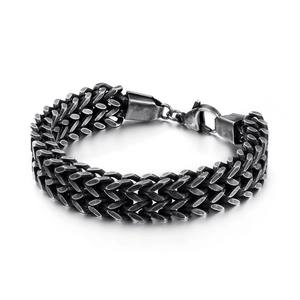 Vintage double V-layered stainless steel curb chain bracelet with lobster clasp for men