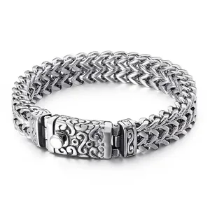 Totenkopf Punk Armband 316L Edelstahl Retro Gravierte Weizenkette Für Herren Gothic Biker Schmuck