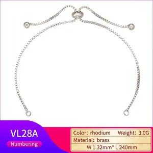 Catena box regolabile in ottone da 240 mm con perle scorrevoli in finitura rodiata
