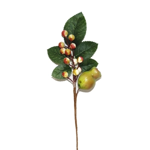 Artificial Christmas berry branch with green leaves and red-yellow berries on white background