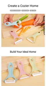 Juego de 3 peladores cerámicos en rosa azul y verde para pelar frutas y verduras frescas