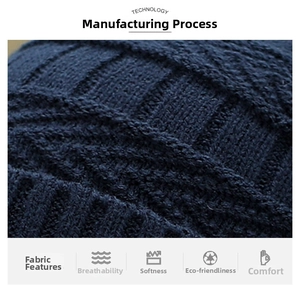 Detail showing deep blue diamond knit pattern with breathable and soft fabric texture