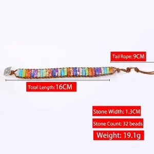 Handmade woven leather bracelet with 32 colorful rectangular emperor stones and metal clasp