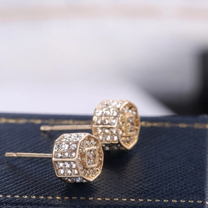 Gouden achthoekige oorknopjes met kristallen in hiphopstijl voor heren en dames sieraden