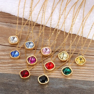Square Cushion Cut Zircon Pendant Necklace Titanium Stainless Steel Gold Plated Minimalist Elegant Party Jewelry For Women